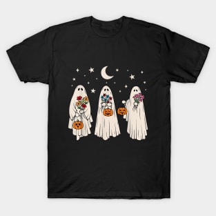 Groovy Vintage Floral Ghost, Cute Halloween Spooky Season T-Shirt